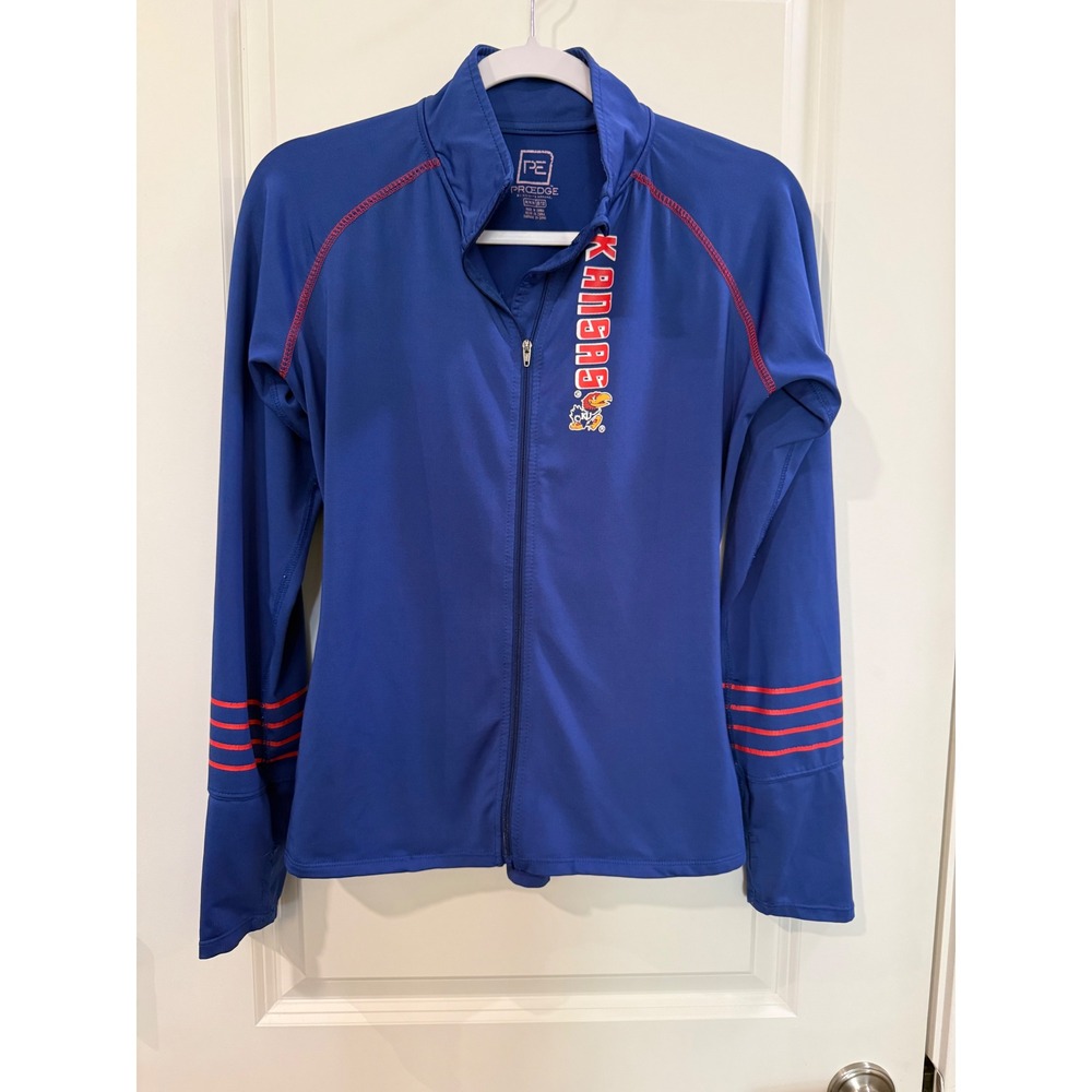 ProEdge Kansas Jayhawks Women Blue Full Zip Jacket Mock Neck Thumbholes Size M